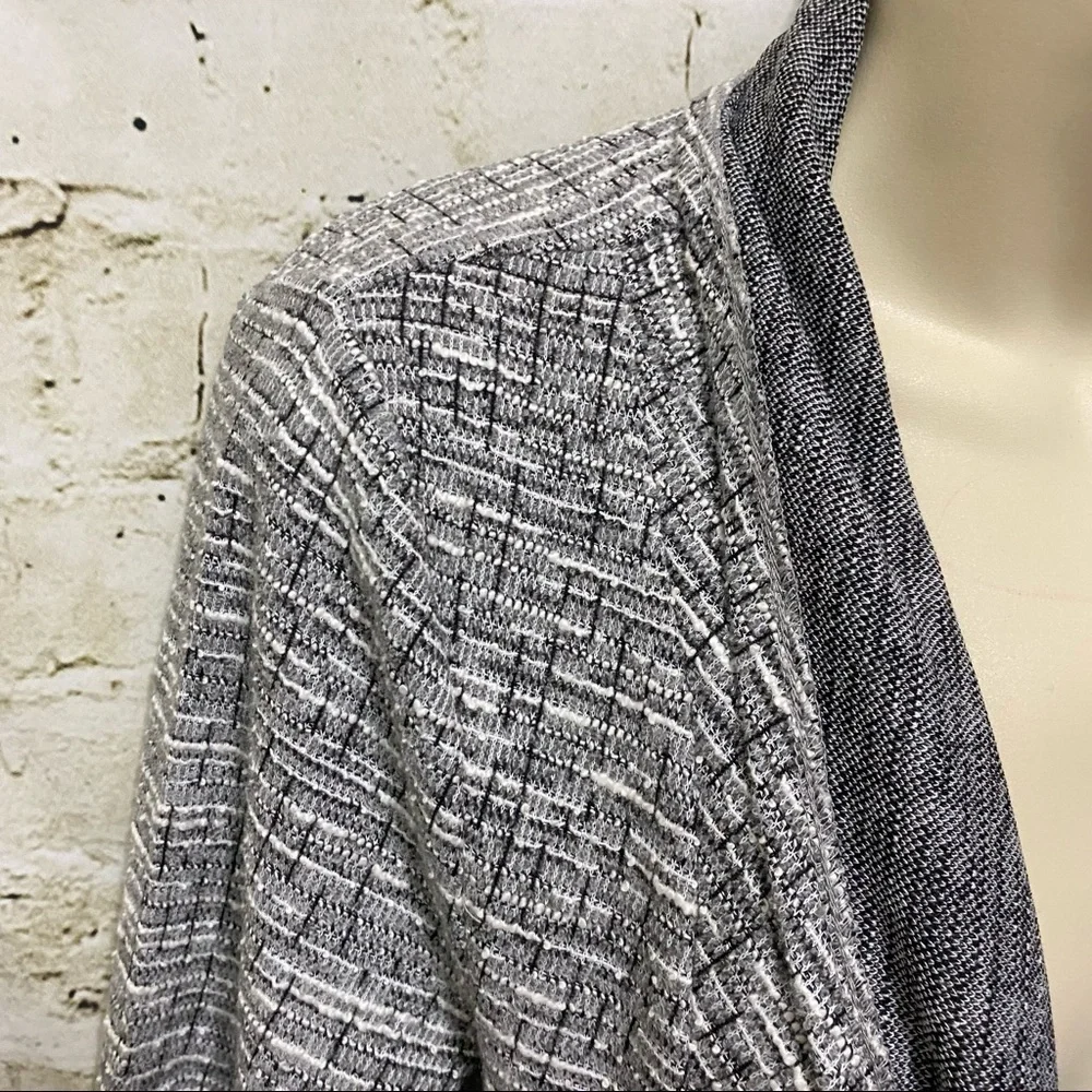 LOFT Gray White Tweed Look Open Front Waterfall Cardigan